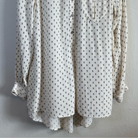 Free People Cream Navy Lightweight Long Sleeve Split Neck Tunic Shirt Top Size S - Picture 5 of 13
